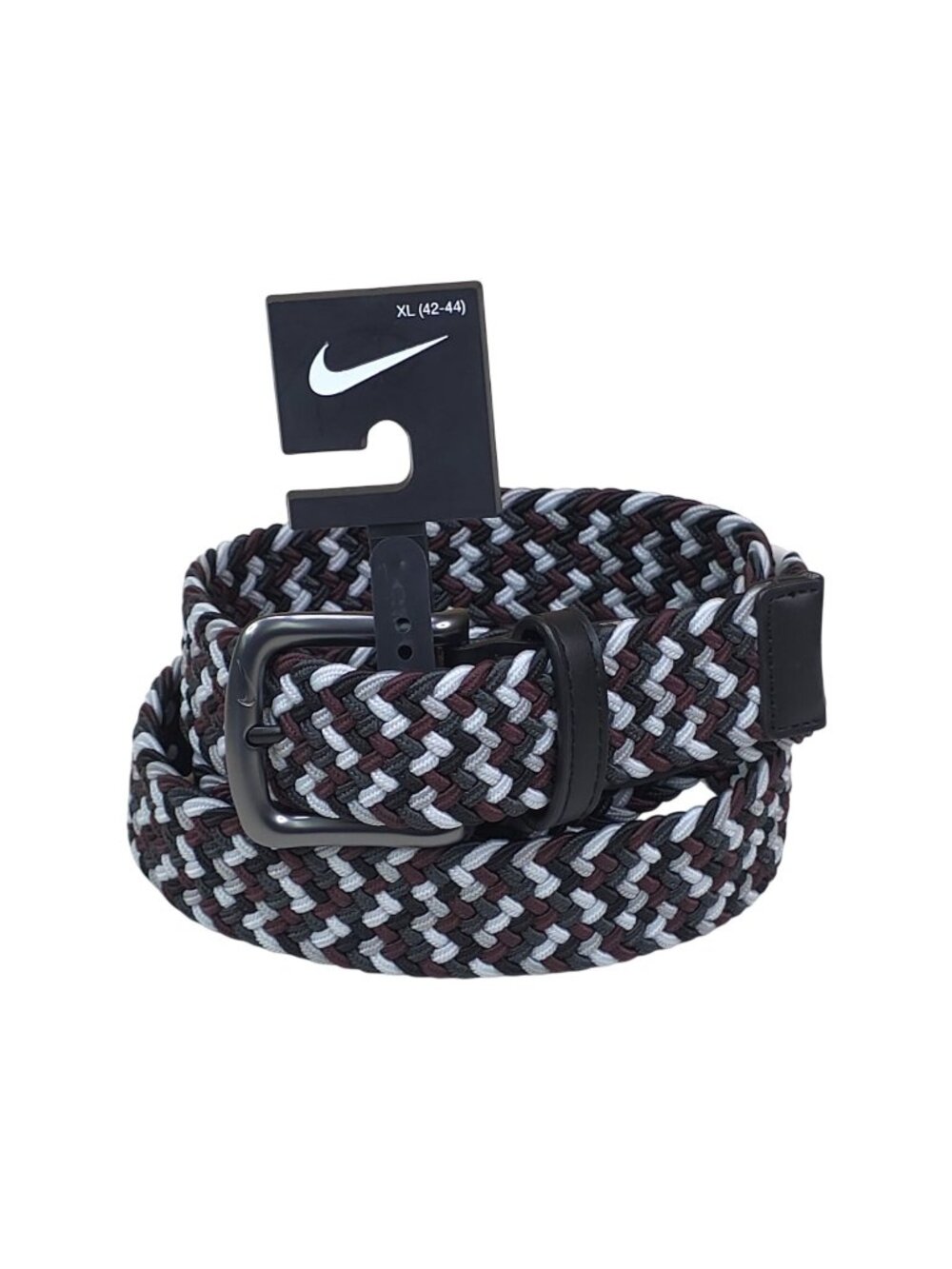 Nike Braided Woven Stretch Golf Belt XL 42-44 Metal Buckle Wine/Black/Silver